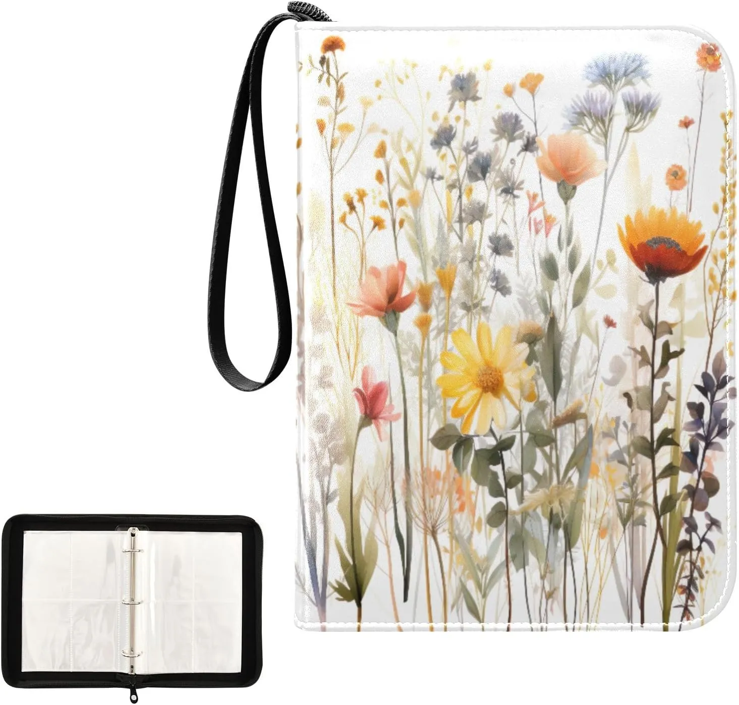 Kigai Colorful Flowers Card Binder 4-Pocket Trading Card Binder Game Card Collection Binder Album Holder with 50 Removable Sleeves Up to 400 Sports Cards