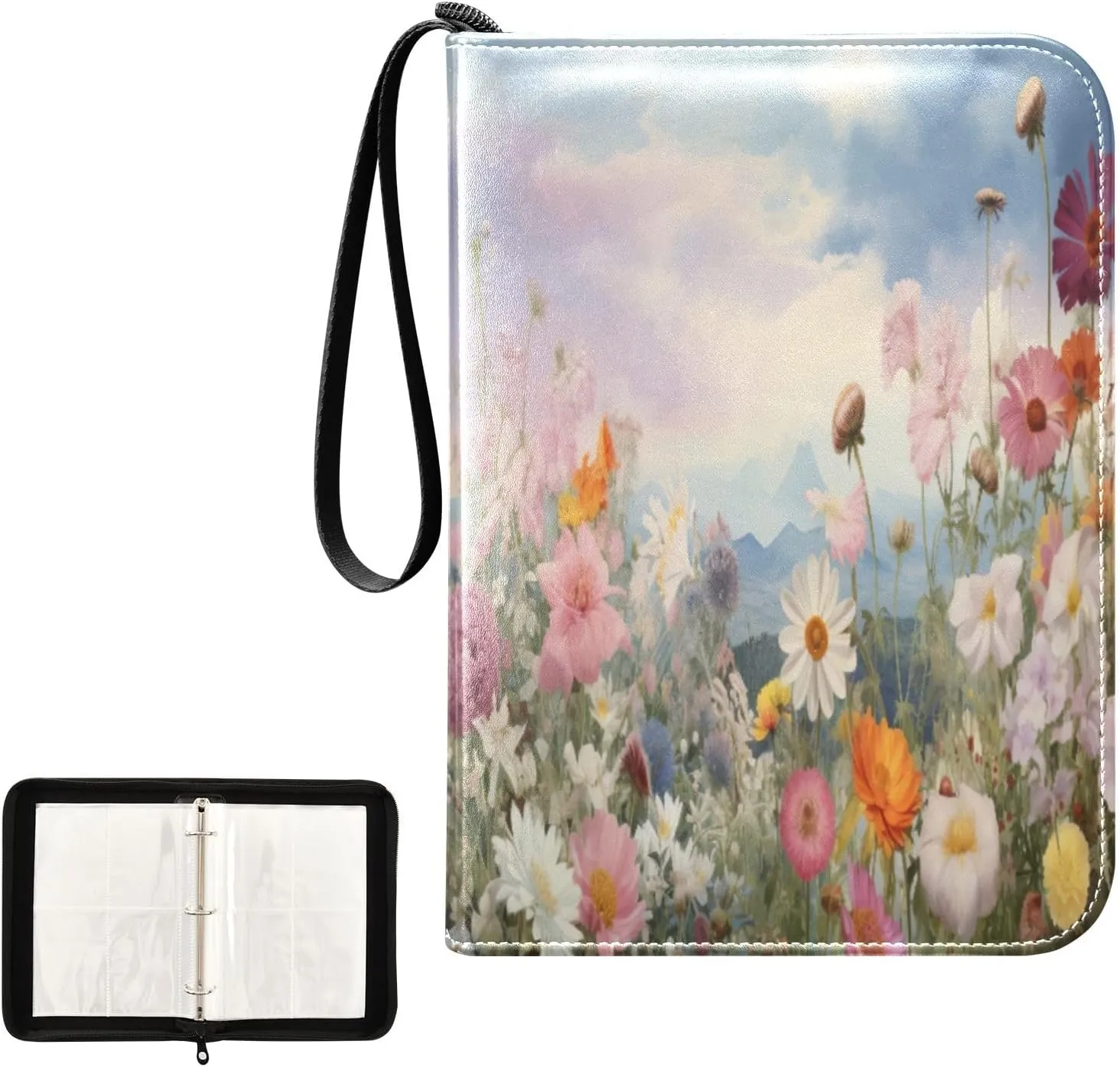 Kigai Colorful Flowers Card Binder 4-Pocket Trading Card Binder Game Card Collection Binder Album Holder with 50 Removable Sleeves Up to 400 Sports Cards