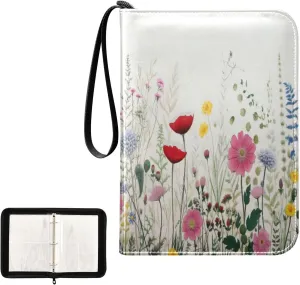Kigai Colorful Flowers Card Binder 4-Pocket Trading Card Binder Game Card Collection Binder Album Holder with 50 Removable Sleeves Up to 400 Sports Cards