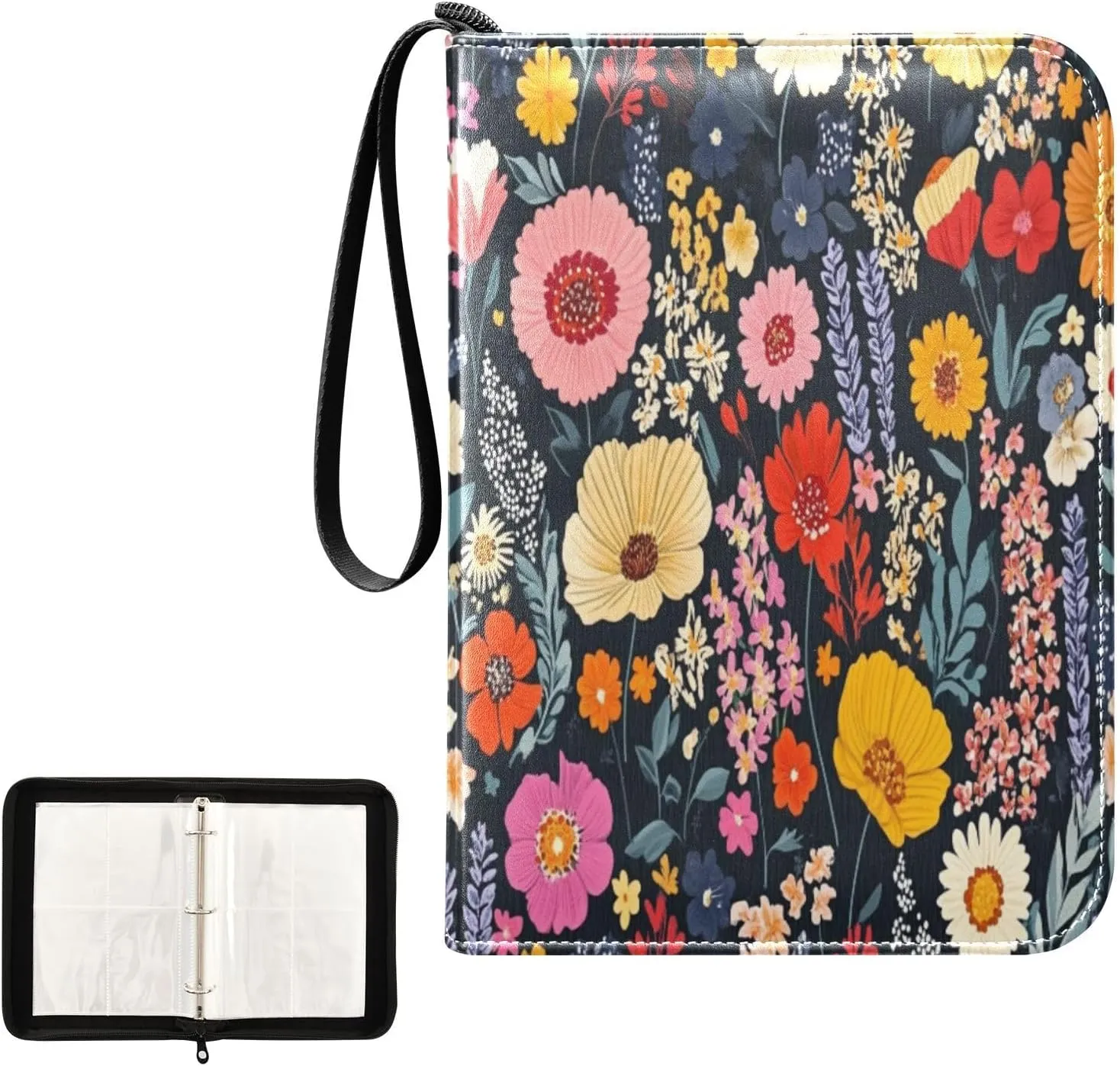 Kigai Colorful Flowers Card Binder 4-Pocket Trading Card Binder Game Card Collection Binder Album Holder with 50 Removable Sleeves Up to 400 Sports Cards