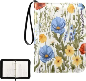 Kigai Colorful Flowers Card Binder 4-Pocket Trading Card Binder Game Card Collection Binder Album Holder with 50 Removable Sleeves Up to 400 Sports Cards