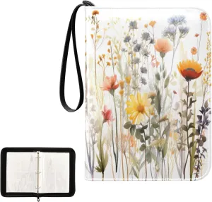 Kigai Colorful Flowers Card Binder 4-Pocket Trading Card Binder Game Card Collection Binder Album Holder with 50 Removable Sleeves Up to 400 Sports Cards