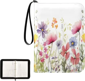 Kigai Colorful Flowers Card Binder 4-Pocket Trading Card Binder Game Card Collection Binder Album Holder with 50 Removable Sleeves Up to 400 Sports Cards