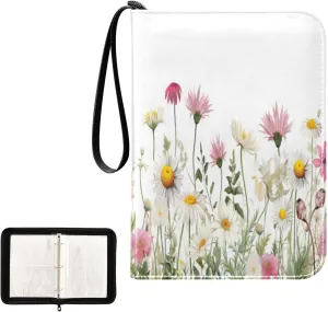 Kigai Colorful Flowers Card Binder 4-Pocket Trading Card Binder Game Card Collection Binder Album Holder with 50 Removable Sleeves Up to 400 Sports Cards