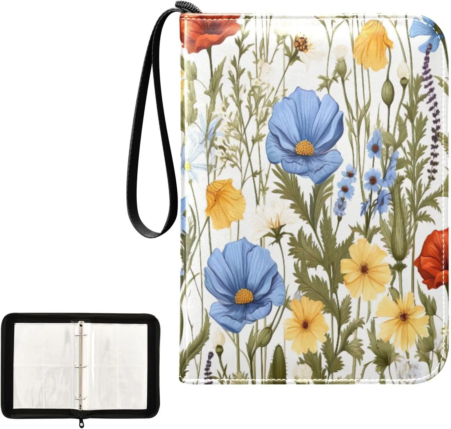 Kigai Colorful Flowers Card Binder 4-Pocket Trading Card Binder Game Card Collection Binder Album Holder with 50 Removable Sleeves Up to 400 Sports Cards