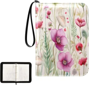 Kigai Colorful Flowers Card Binder 4-Pocket Trading Card Binder Game Card Collection Binder Album Holder with 50 Removable Sleeves Up to 400 Sports Cards