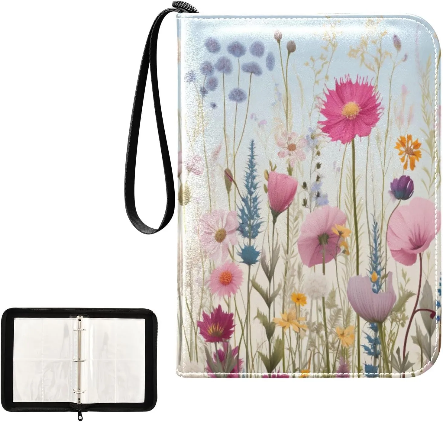 Kigai Colorful Flowers Card Binder 4-Pocket Trading Card Binder Game Card Collection Binder Album Holder with 50 Removable Sleeves Up to 400 Sports Cards