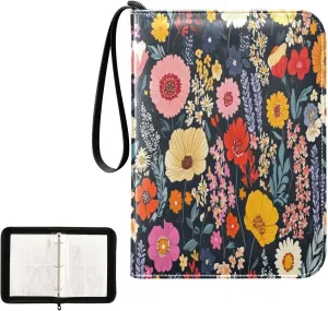 Kigai Colorful Flowers Card Binder 4-Pocket Trading Card Binder Game Card Collection Binder Album Holder with 50 Removable Sleeves Up to 400 Sports Cards