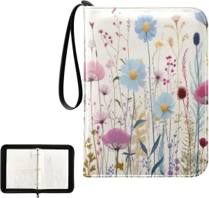 Kigai Colorful Flowers Card Binder 4-Pocket Trading Card Binder Game Card Collection Binder Album Holder with 50 Removable Sleeves Up to 400 Sports Cards