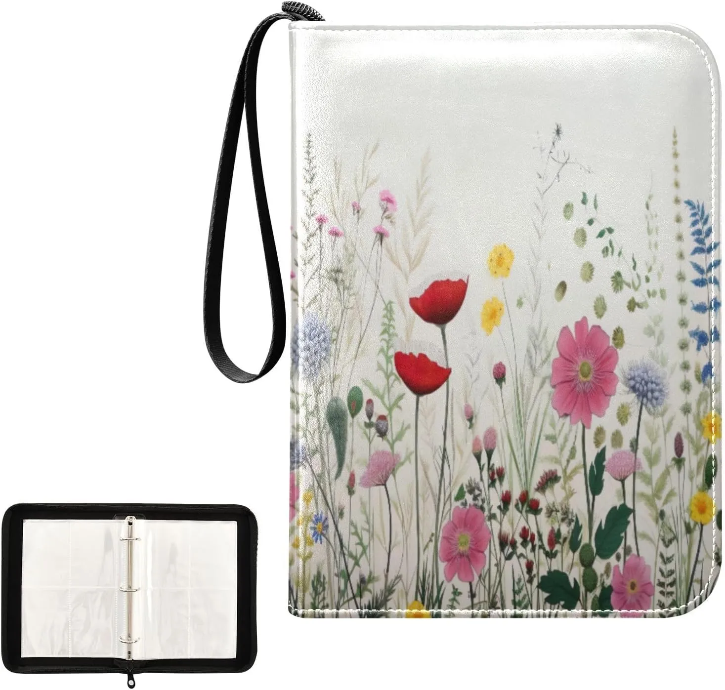 Kigai Colorful Flowers Card Binder 4-Pocket Trading Card Binder Game Card Collection Binder Album Holder with 50 Removable Sleeves Up to 400 Sports Cards