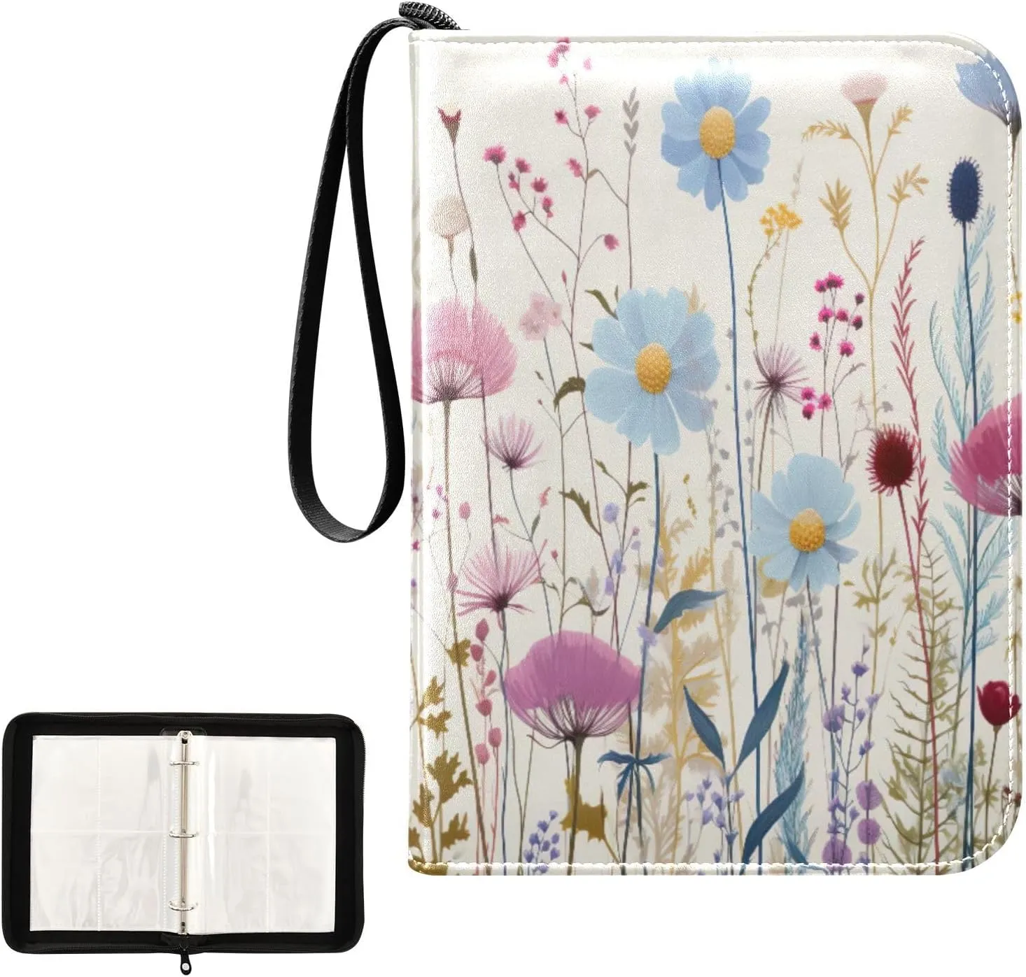 Kigai Colorful Flowers Card Binder 4-Pocket Trading Card Binder Game Card Collection Binder Album Holder with 50 Removable Sleeves Up to 400 Sports Cards