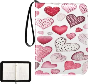 Kigai Colorful Hearts Card Binder 4-Pocket Trading Card Binder Game Card Collection Binder Album Holder with 50 Removable Sleeves Up to 400 Sports Cards