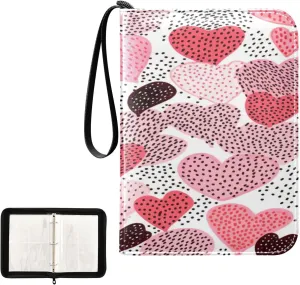 Kigai Colorful Hearts Card Binder 4-Pocket Trading Card Binder Game Card Collection Binder Album Holder with 50 Removable Sleeves Up to 400 Sports Cards