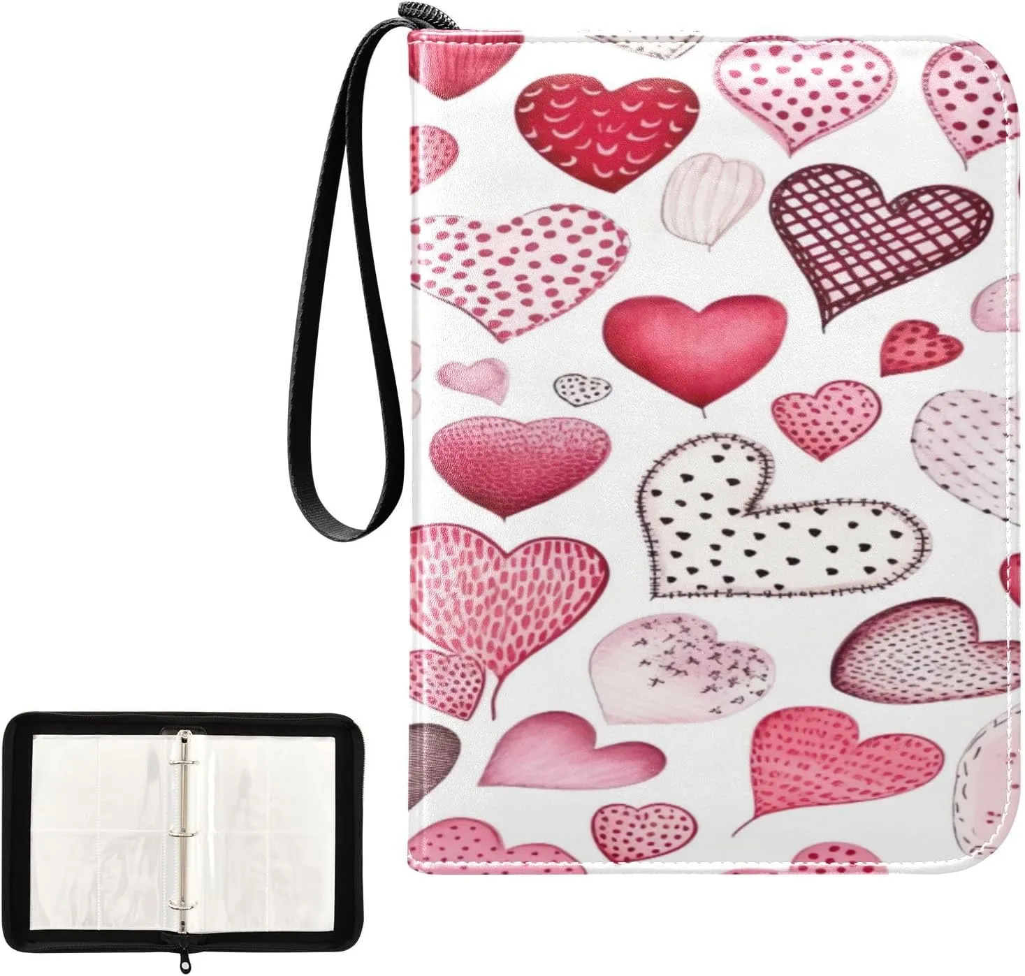 Kigai Colorful Hearts Card Binder 4-Pocket Trading Card Binder Game Card Collection Binder Album Holder with 50 Removable Sleeves Up to 400 Sports Cards