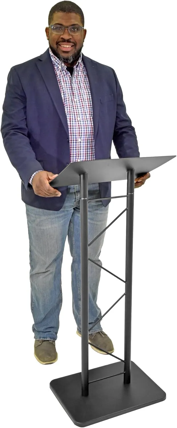 Kingdom KML7B Large Portable Lectern, Stand Up Church Pulpit, Slanted Lectern, Conference Podium for Speakers, Speeches and Other Occasions- Truss Lectern, Black Powder Coat Finish, Metal