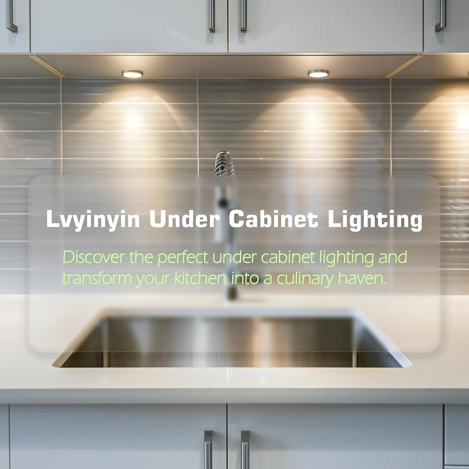 Kitchen Under Cabinet Lights Kit, 120 Volt Wired LED Puck Display Cases Lighting, RF Wireless Remote Control Dimmable, Daisy Chained Linkable, White Wires, Daylight 6000K, 4 Lights