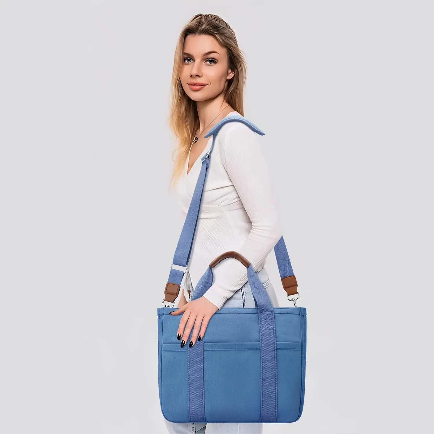 KKXIU Canvas Tote Bag for Women with Zipper and Compartments Crossbody Large Bible Messenger Purse Bag With Pockets