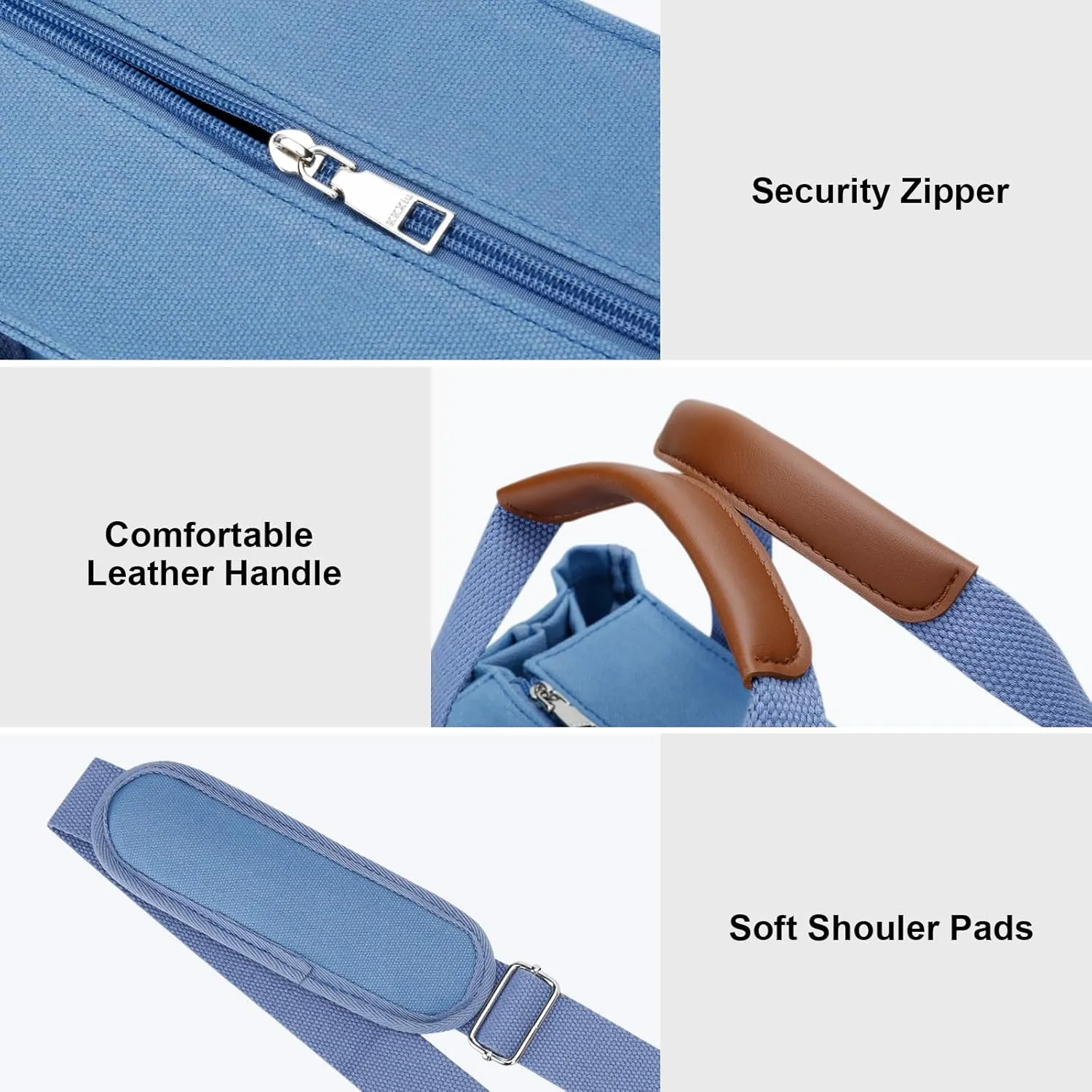 KKXIU Canvas Tote Bag for Women with Zipper and Compartments Crossbody Large Bible Messenger Purse Bag With Pockets