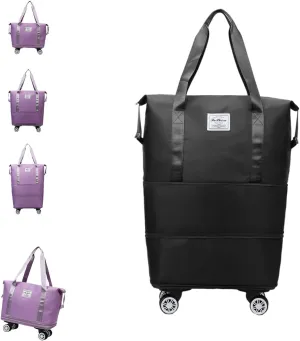 Klarson Expandable Bag with Wheels, Klarson - Klarson Expandable Bag with Wheel, Wet and Dry Separation Expandable Travel Duffel Bags (Black)