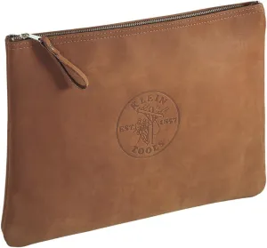 Klein Tools 5136 Zipper Bag, Contractor's Leather Portfolio with Heavy Duty Zipper Close