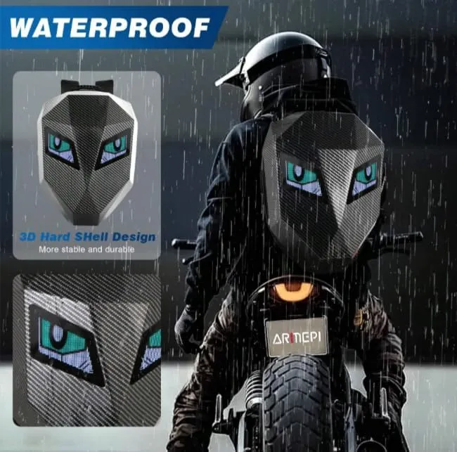 Knight LED Motorcycle Backpack, Hard Case Riding Backpack DIY Motorbike Luggage Laptop Bag Waterproof, Large Size 19inch (Carbon fiber)