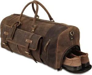 KomalC 28 Inch Leather Duffel Bags for Men and Women Full Grain Leather Travel Overnight Weekend Leather Bags Sports Gym Duffel for Men