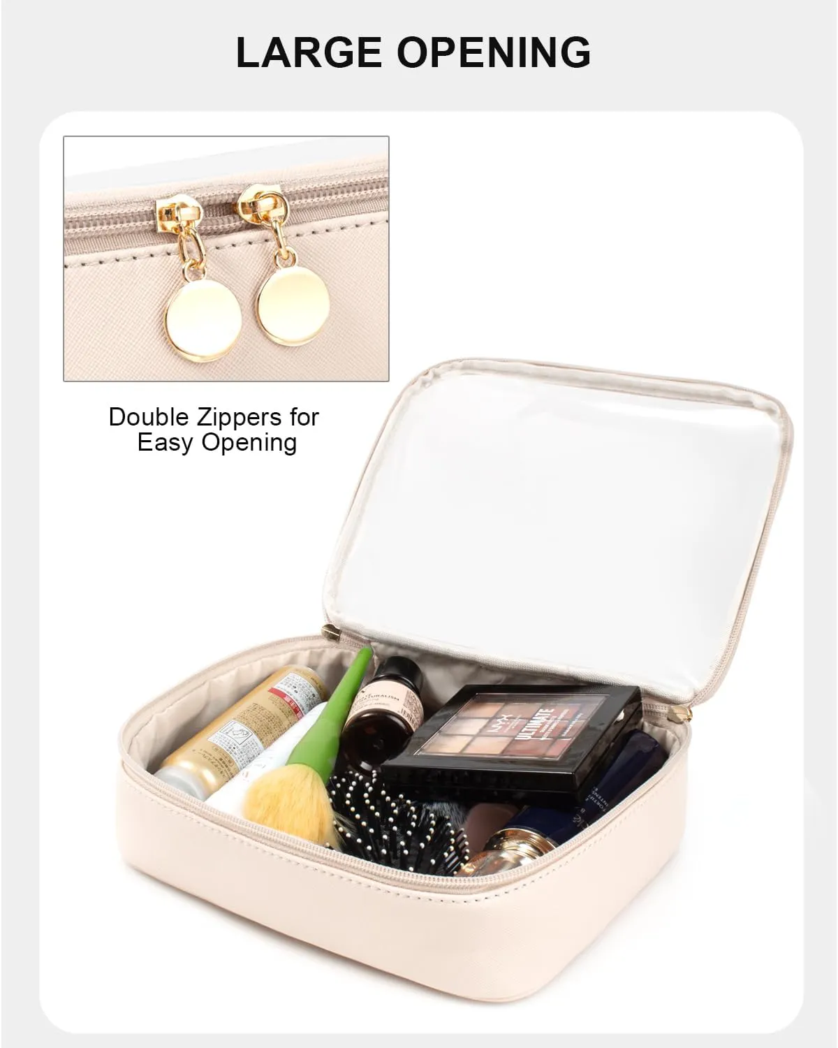 KOTORA TSA Approved Toiletry Bag with Mini Clear Makeup Bag Travel Size Beach Pool Bag Car Accessories for Women Her (2Beige)