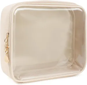 KOTORA TSA Approved Toiletry Bag with Mini Clear Makeup Bag Travel Size Beach Pool Bag Car Accessories for Women Her (2Beige)