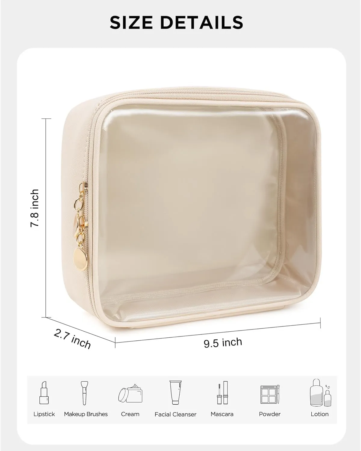 KOTORA TSA Approved Toiletry Bag with Mini Clear Makeup Bag Travel Size Beach Pool Bag Car Accessories for Women Her (2Beige)