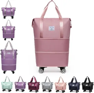 Kulken Travel Bag with Wheels - 2025 New Large Capacity Travel Bag - Universal Wheel Removable (Dark pink)