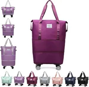 Kulken Travel Bag with Wheels - 2025 New Large Capacity Travel Bag - Universal Wheel Removable (Dark purple)