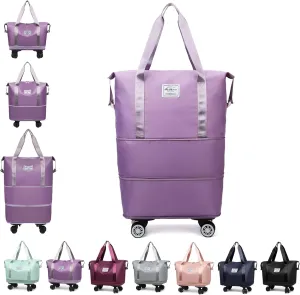 Kulken Travel Bag with Wheels - 2025 New Large Capacity Travel Bag - Universal Wheel Removable (Light purple)