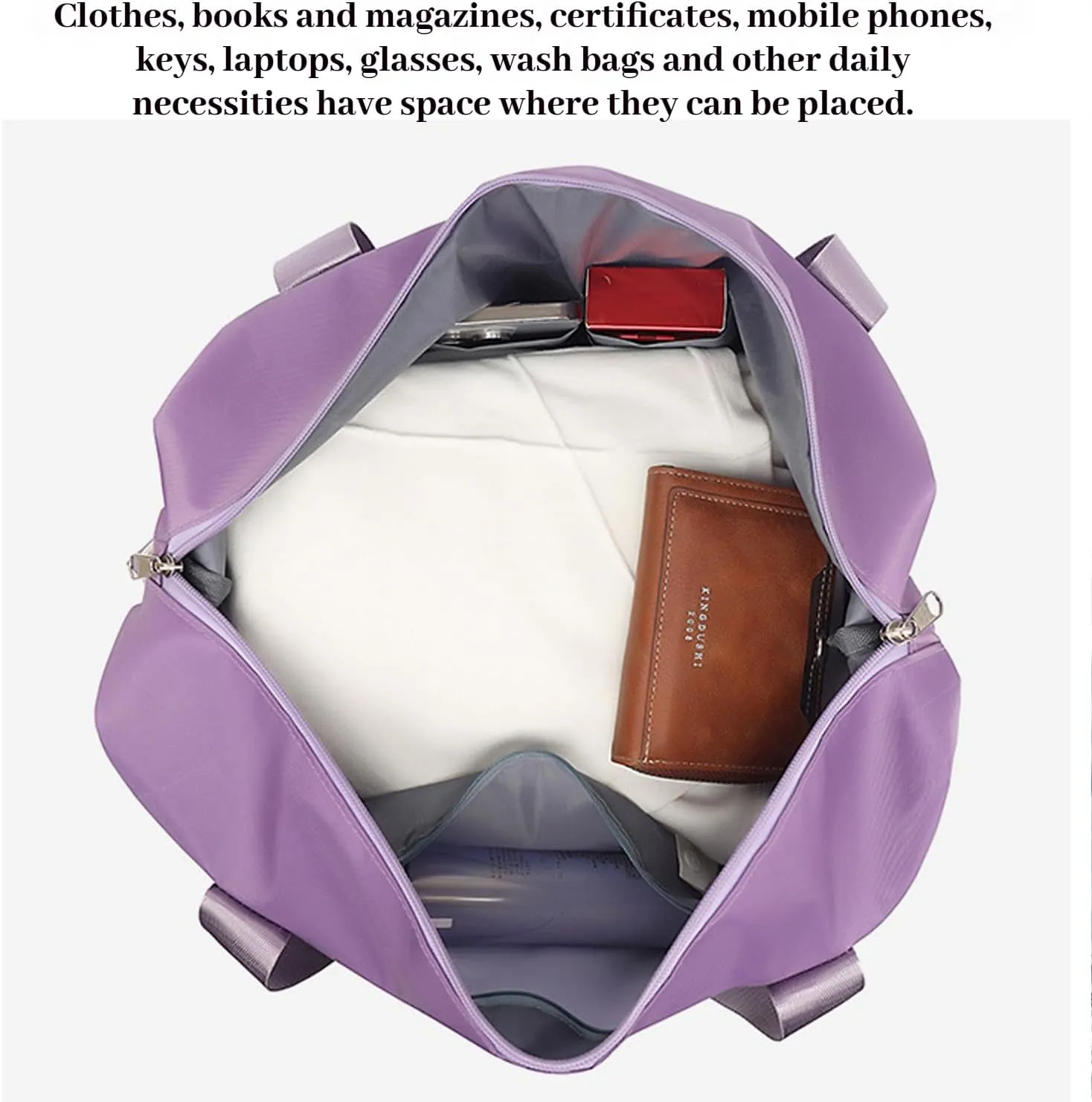 Kulken Travel Bag with Wheels - 2025 New Large Capacity Travel Bag - Universal Wheel Removable (Light purple)