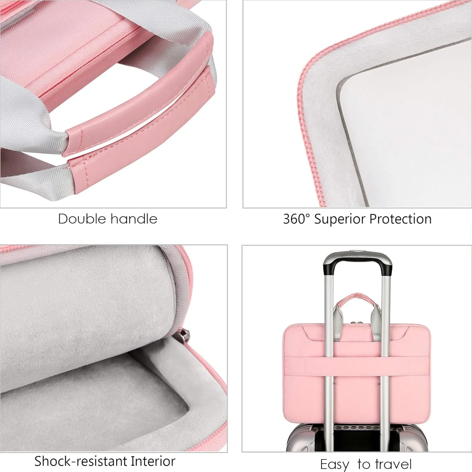 Lacdo 360° Protective Laptop Shoulder Bag, 15-15.6 inch Laptop Sleeve Case for Acer HP Lenovo Dell ASUS Laptop, Acer Aspire, HP Pavilion, Dell Inspiron, Lenovo IdeaPad,ASUS ZenBook Computer Bag, Pink