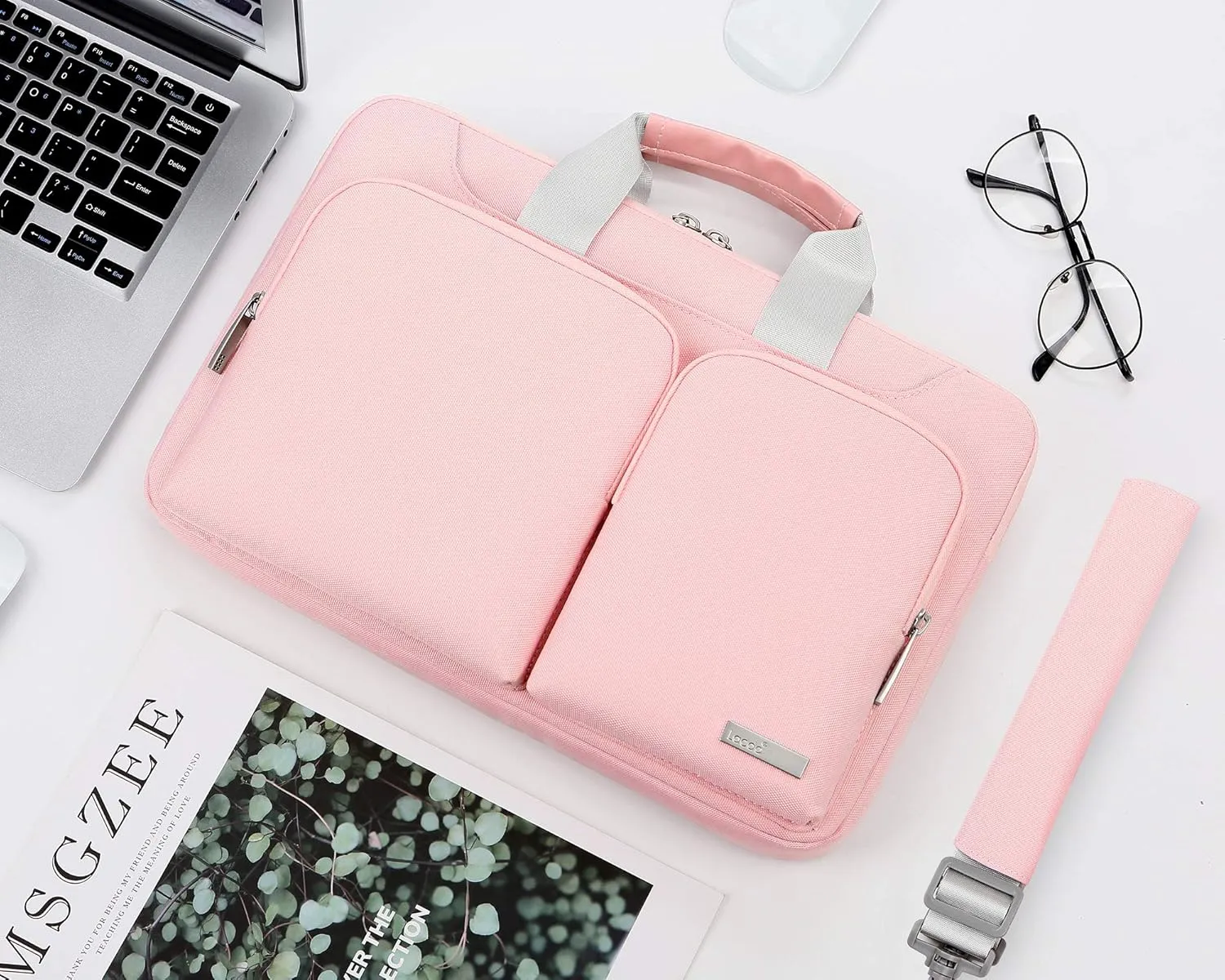Lacdo 360° Protective Laptop Shoulder Bag, 15-15.6 inch Laptop Sleeve Case for Acer HP Lenovo Dell ASUS Laptop, Acer Aspire, HP Pavilion, Dell Inspiron, Lenovo IdeaPad,ASUS ZenBook Computer Bag, Pink