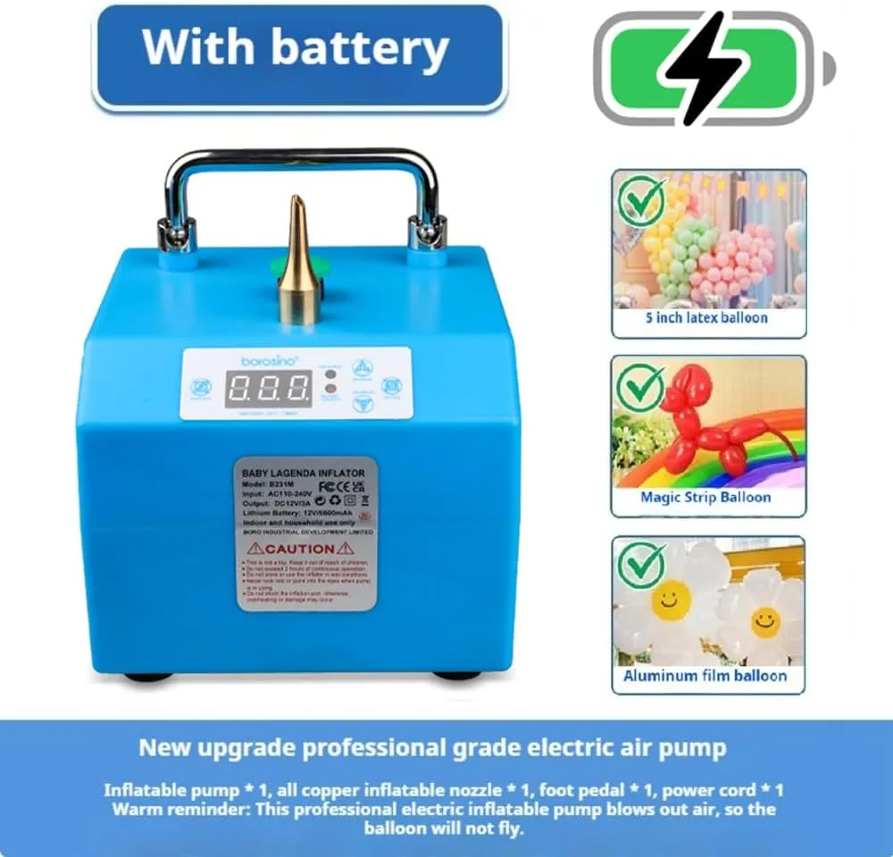 Lagenda B231M Electric Balloon Pump with Timer & Pedal Control - Dual Powerful Motor Portable Inflator Blower for Party Decorations, Events, Quick Balloon Setup