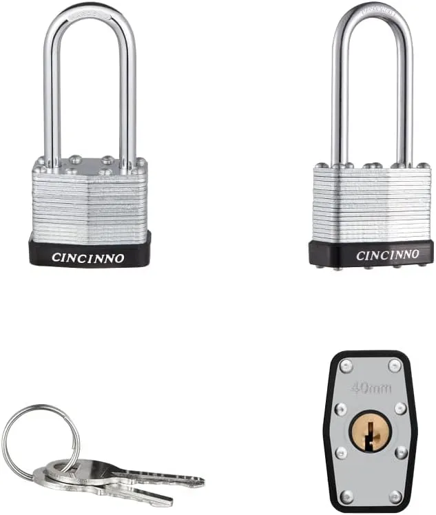 Laminated Steel Padlock with Key，6 Pack Keyed Alike Padlocks with Long Shackle