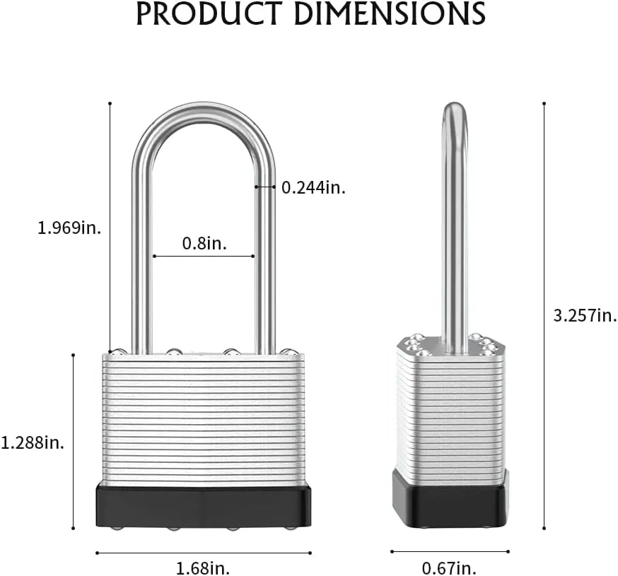 Laminated Steel Padlock with Key，6 Pack Keyed Alike Padlocks with Long Shackle