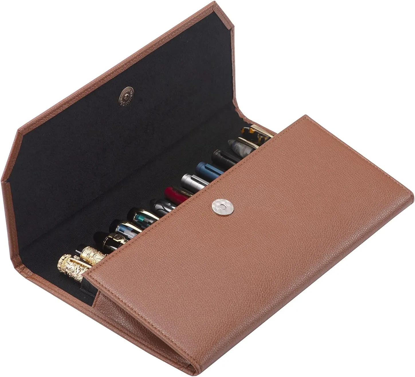 Lanxivi 12 Coffee PU Leather Fountain Pen Case Organizer Bag Portfolio, Protective Sleeve Cover Pen Holder with Divider Slot for Rollerball Pen, Pencil Collection