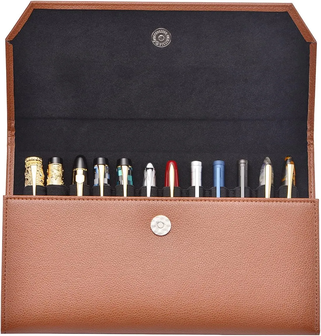 Lanxivi 12 Coffee PU Leather Fountain Pen Case Organizer Bag Portfolio, Protective Sleeve Cover Pen Holder with Divider Slot for Rollerball Pen, Pencil Collection