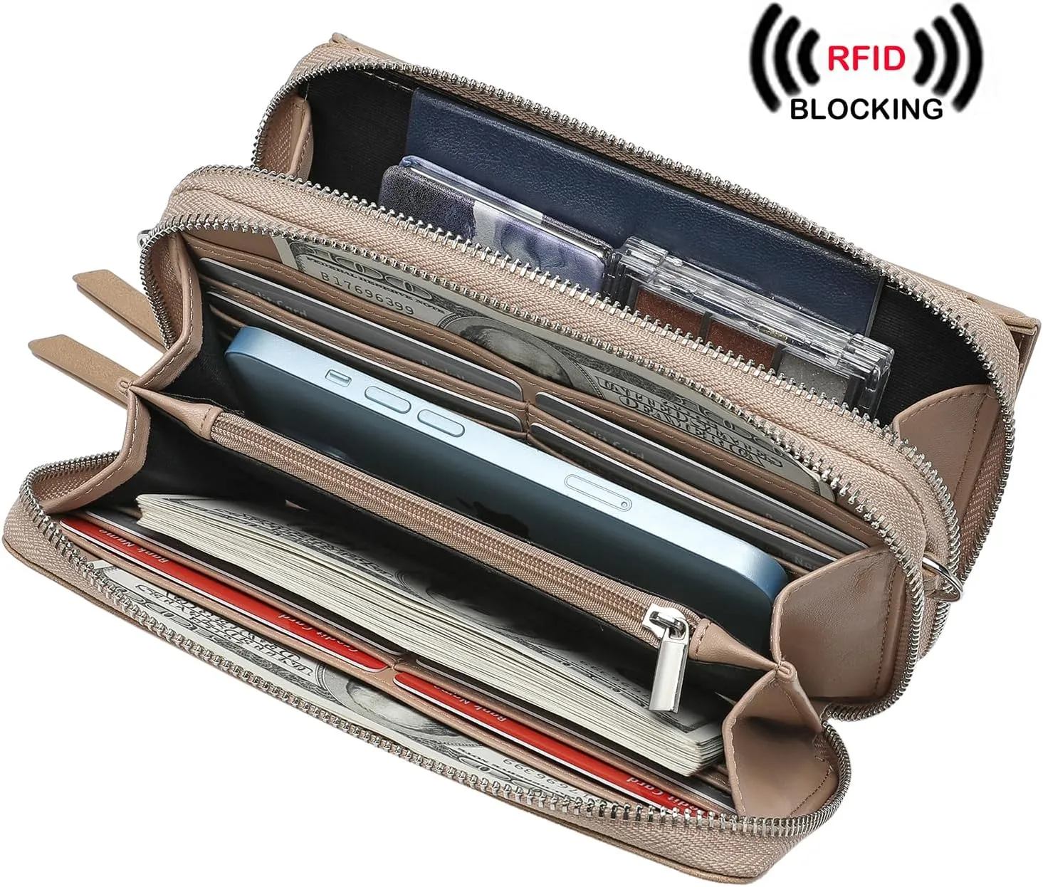 Lanyani RFID Crossbody Wallet Wristlet Purse with Phone Pocket For Women Vegan Leather