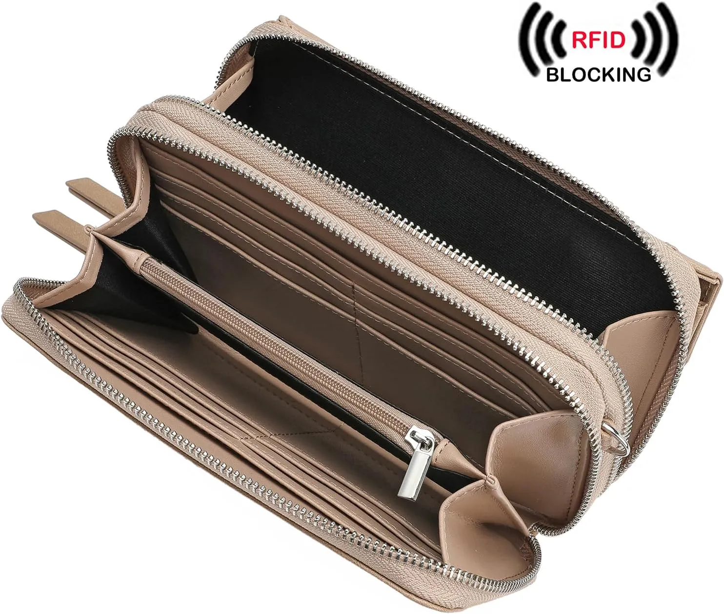 Lanyani RFID Crossbody Wallet Wristlet Purse with Phone Pocket For Women Vegan Leather