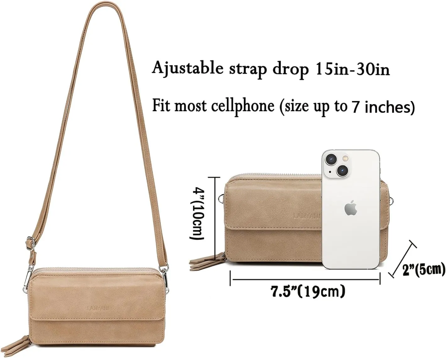 Lanyani RFID Crossbody Wallet Wristlet Purse with Phone Pocket For Women Vegan Leather
