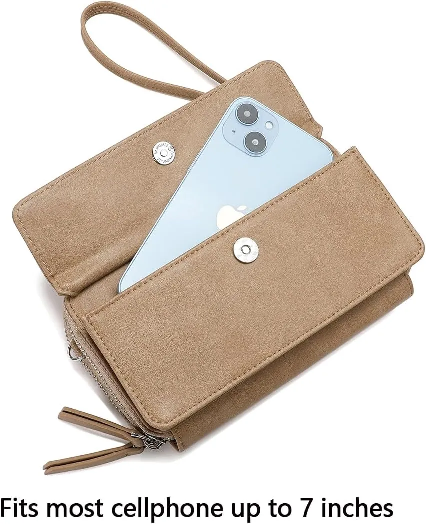 Lanyani RFID Crossbody Wallet Wristlet Purse with Phone Pocket For Women Vegan Leather