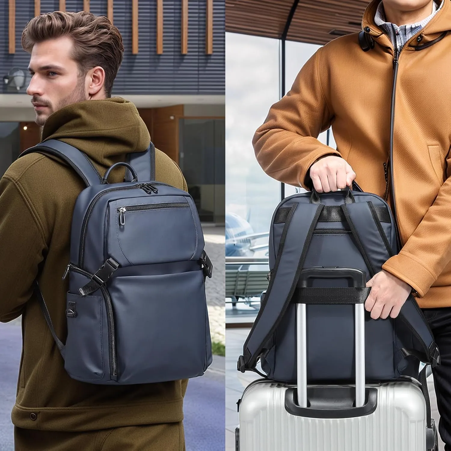 Laptop Backpack Airline Approved 30L for Men Women Fit 16 Inch Laptops Oxford Carry on Luggage Weekender Daypack for Travel Business Work (Dark Blue)