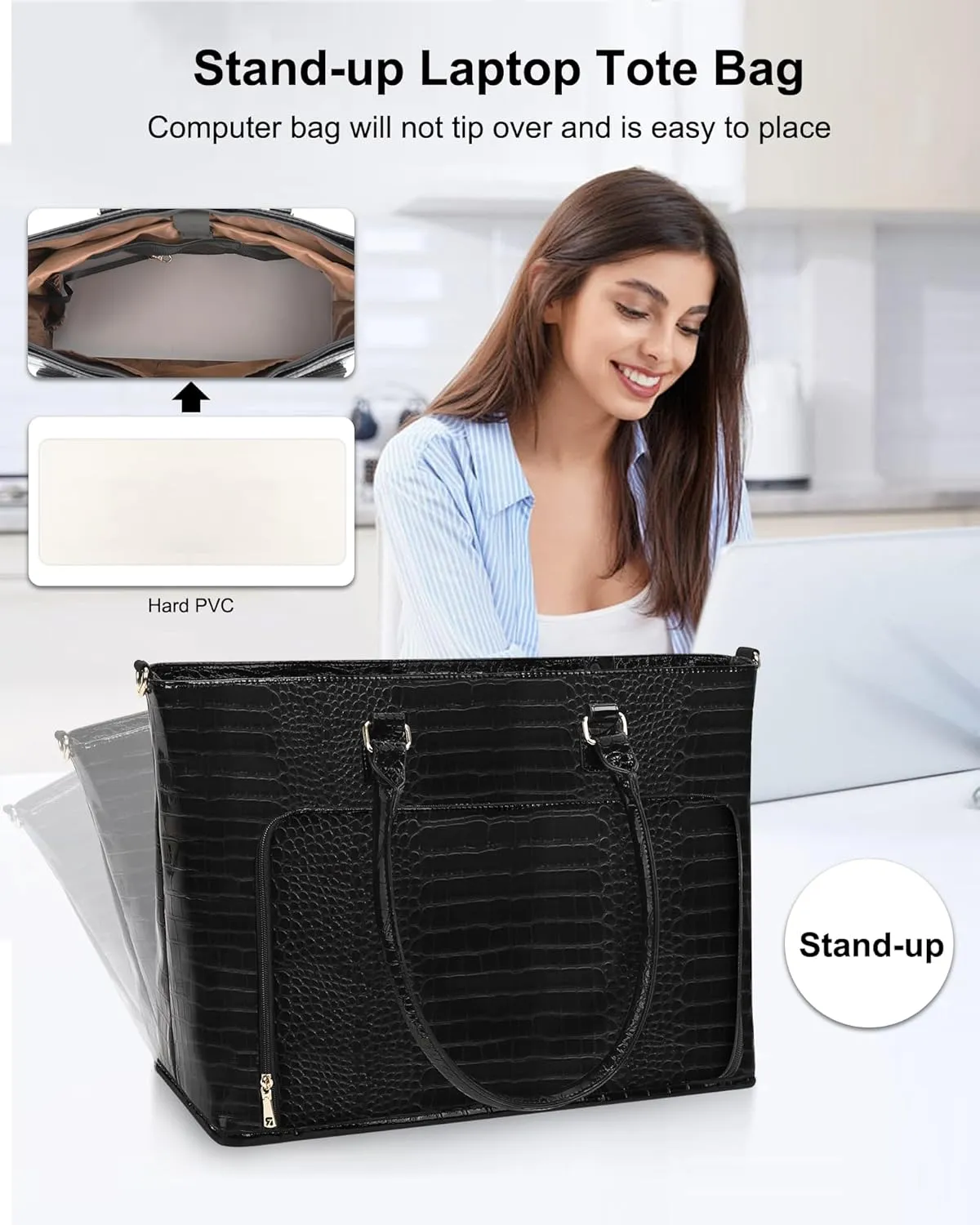 Laptop Bag for Women 17 Inch Stand-up Business Briefcase Office Work Bag Large Teacher Tote Bag Computer Bag with Compartment and Shoulder Strap Gifts for Women Handbag Satchel