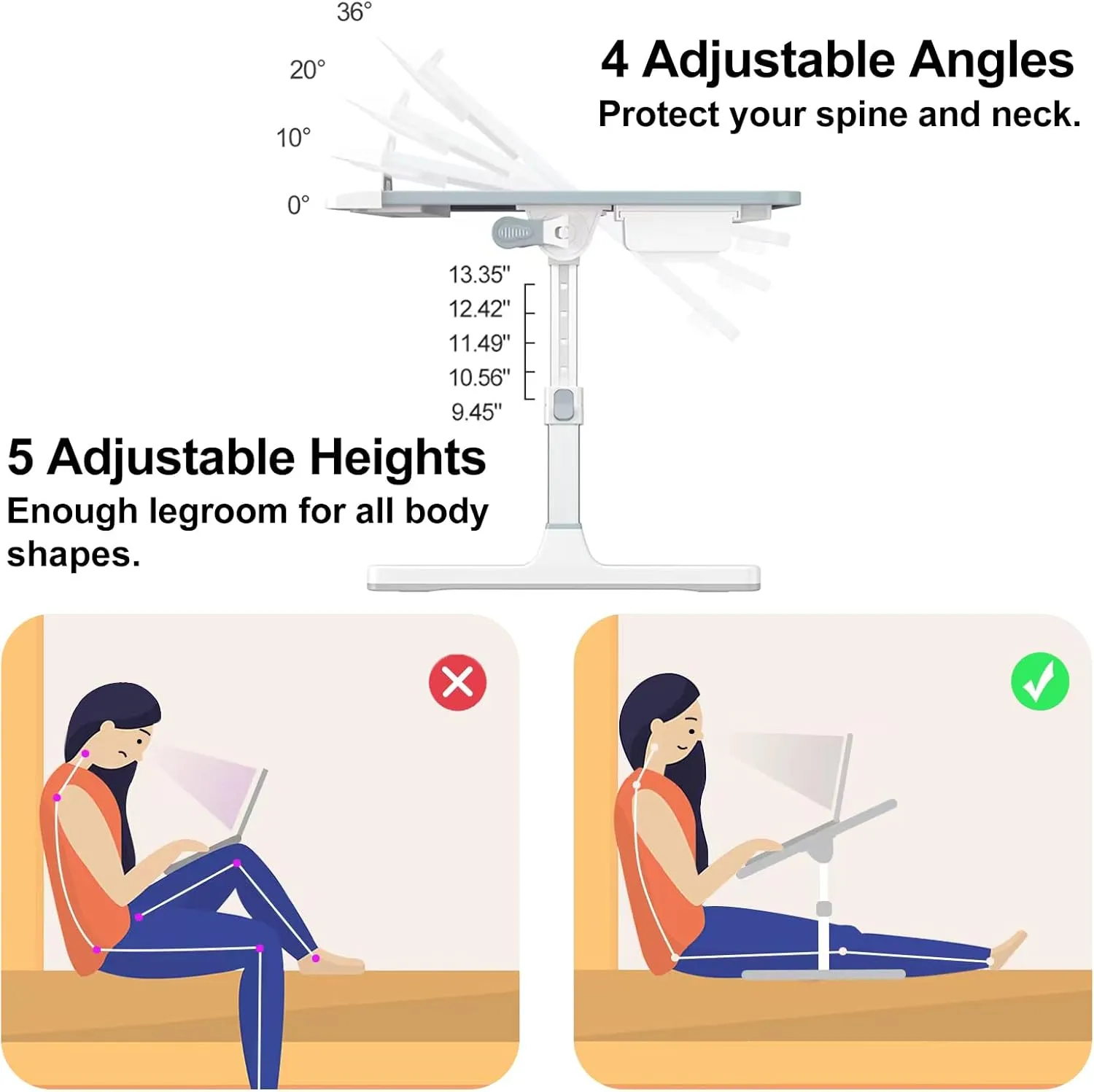 Laptop Bed Desk, Adjustable Laptop Lap Desk with Drawer, X-Large Foldable Bed Table Tray for Bed Couch Floor Desk Writing Working Reading Eating Painting (Marble, 23.6"×15.7")