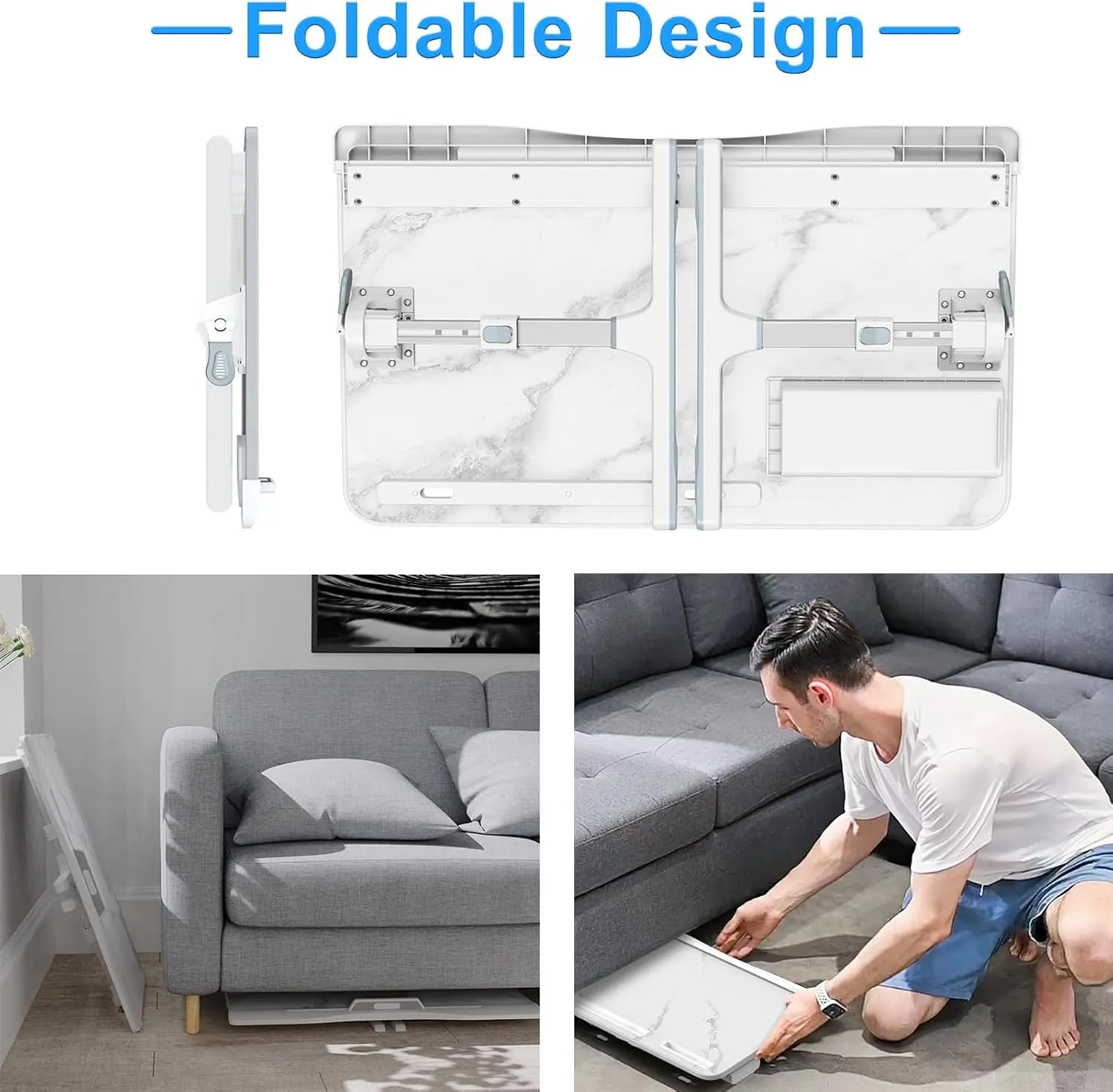 Laptop Bed Desk, Adjustable Laptop Lap Desk with Drawer, X-Large Foldable Bed Table Tray for Bed Couch Floor Desk Writing Working Reading Eating Painting (Marble, 23.6"×15.7")