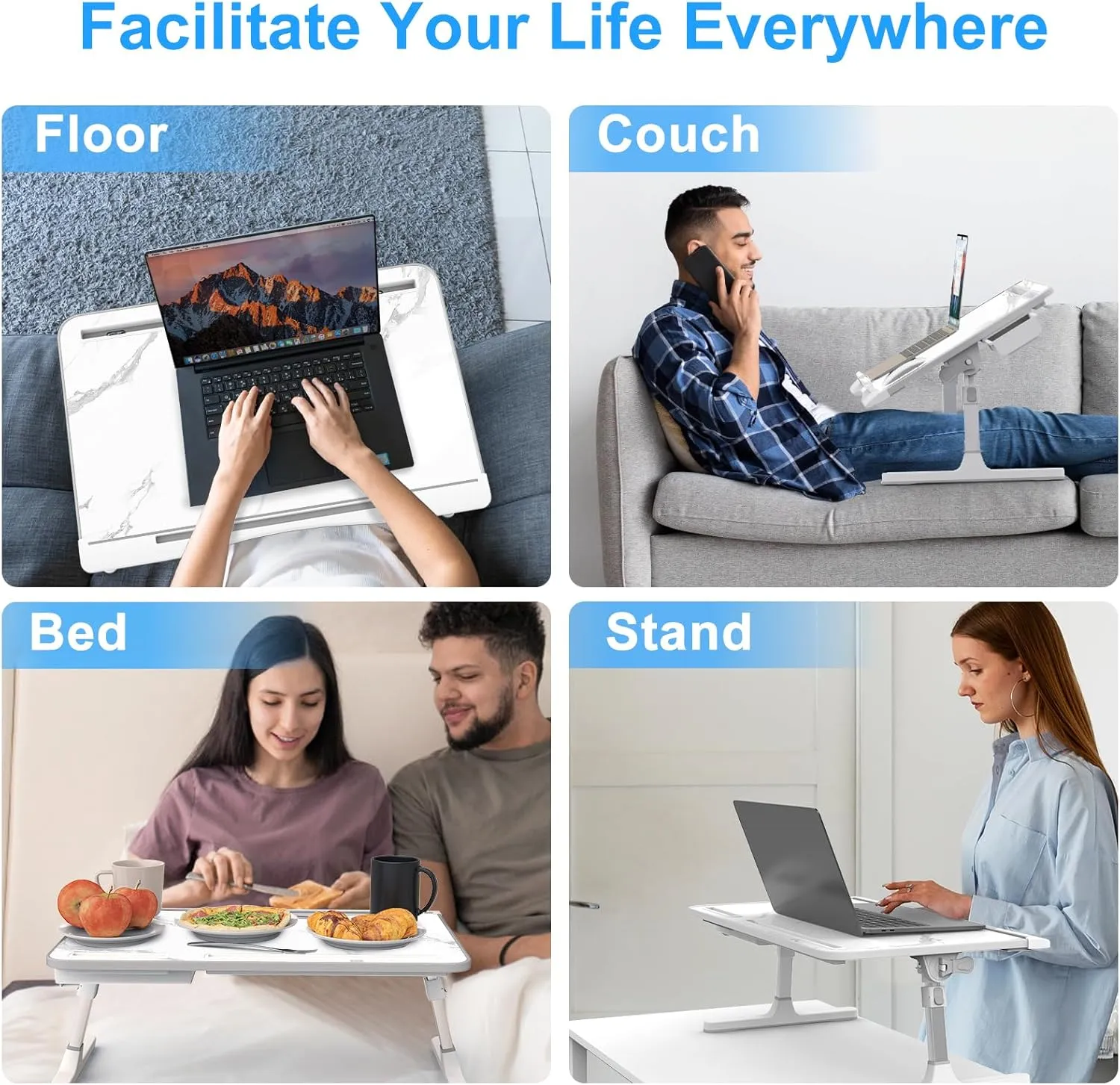 Laptop Bed Desk, Adjustable Laptop Lap Desk with Drawer, X-Large Foldable Bed Table Tray for Bed Couch Floor Desk Writing Working Reading Eating Painting (Marble, 23.6"×15.7")