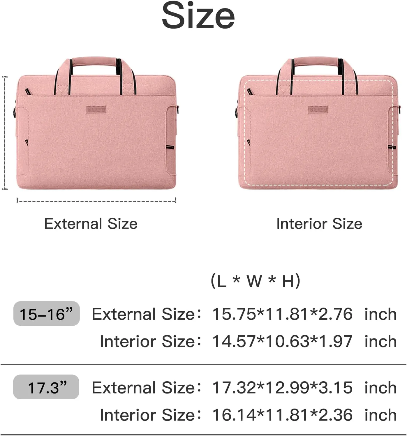 Laptop Shoulder Bag, 13-14-15-15.6-17.3 Inch Laptop/Tablet, Water-Repellent Fabric, Business for Men Women (17.3 inch, Pink)